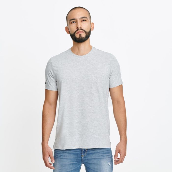 Camiseta Slim Manga Corta Color Gris jaspe medio Para Hombre