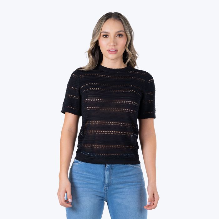 Blusa Manga Corta Color Negro Para Mujer