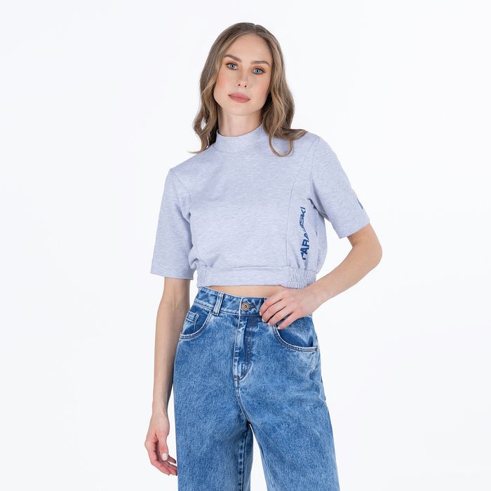 Blusa Manga Corta Color Gris Jaspe Para Mujer
