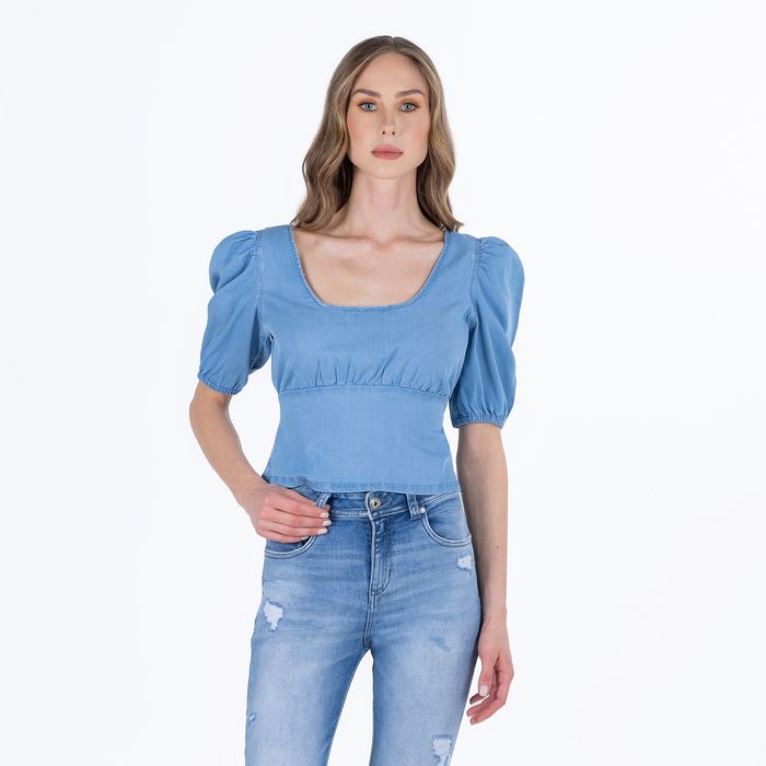 Blusa Manga 3/4 Color Azul Medio Para Mujer