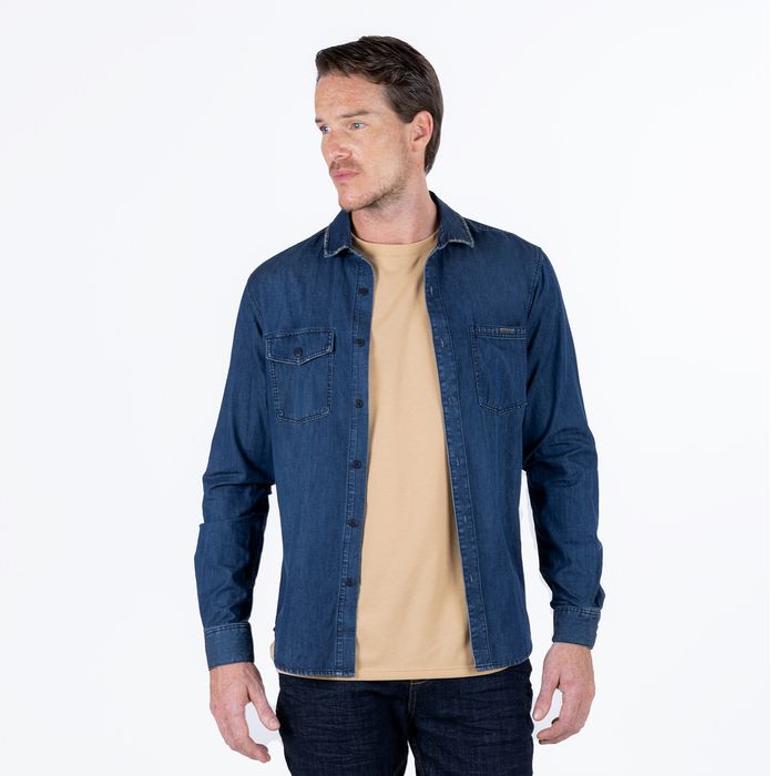 Camisa Manga Larga Color Azul Oscuro Para Hombre