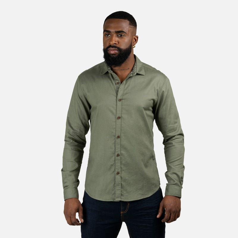 CAMISA MANGA LARGA COLOR VERDE OLIVA MEDIO PARA HOMBRE