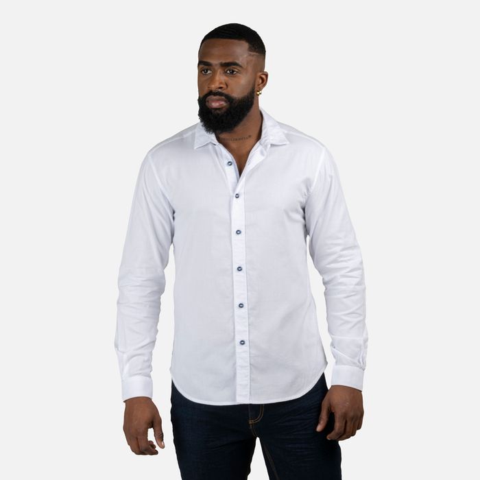 Camisa Manga Larga Color Blanco Para Hombre