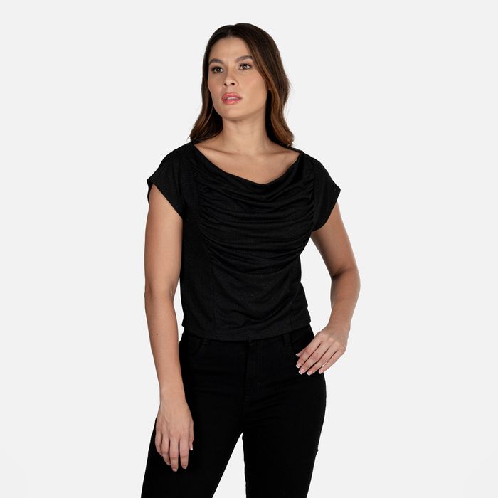 Blusa Manga Rodada Color Negro Para Mujer