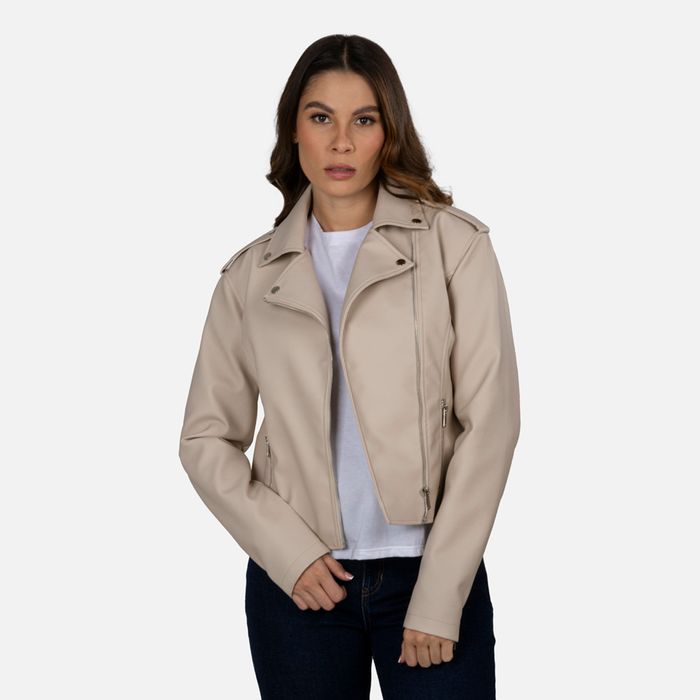 Chaqueta Biker Color Beige Para Mujer