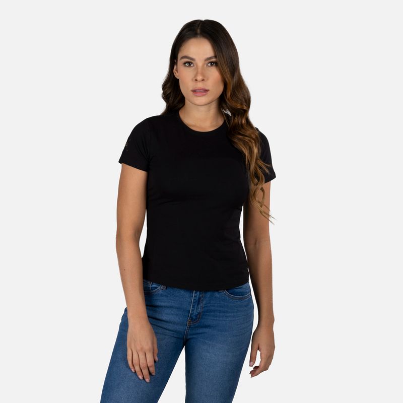 Camiseta negra mujer manga corta sale