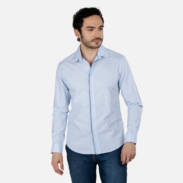 Camisa Manga Larga Color Azul Claro Para Hombre