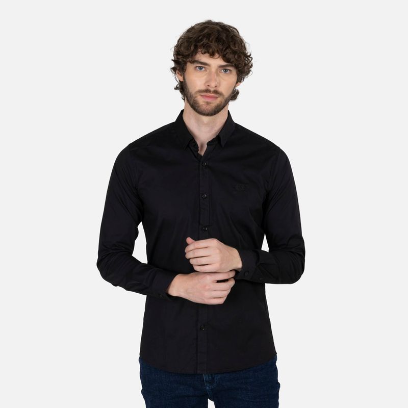  Camisa de vestir de manga larga para hombre, Negro