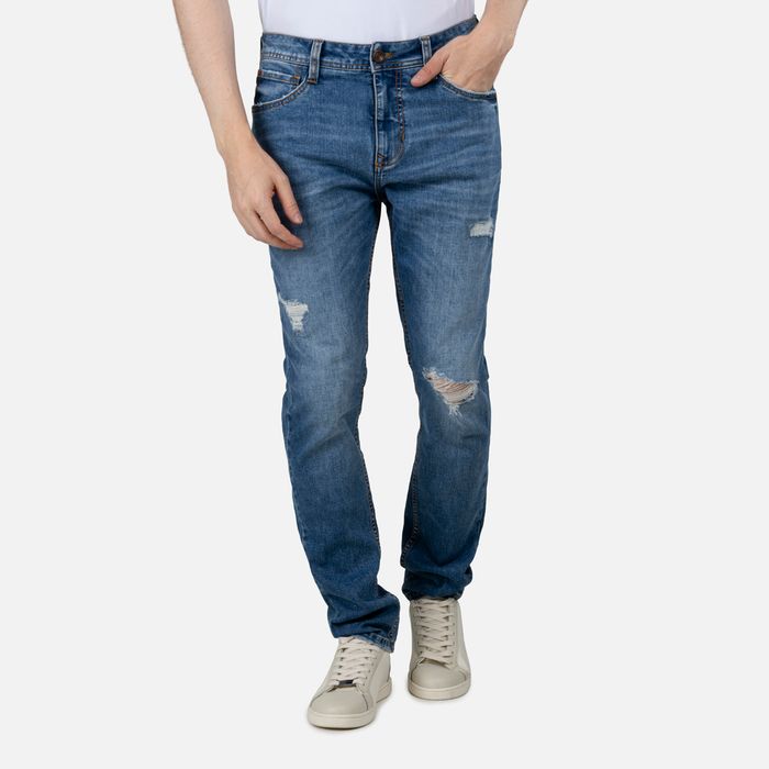 Jean Slim Color Azul Medio Para Hombre