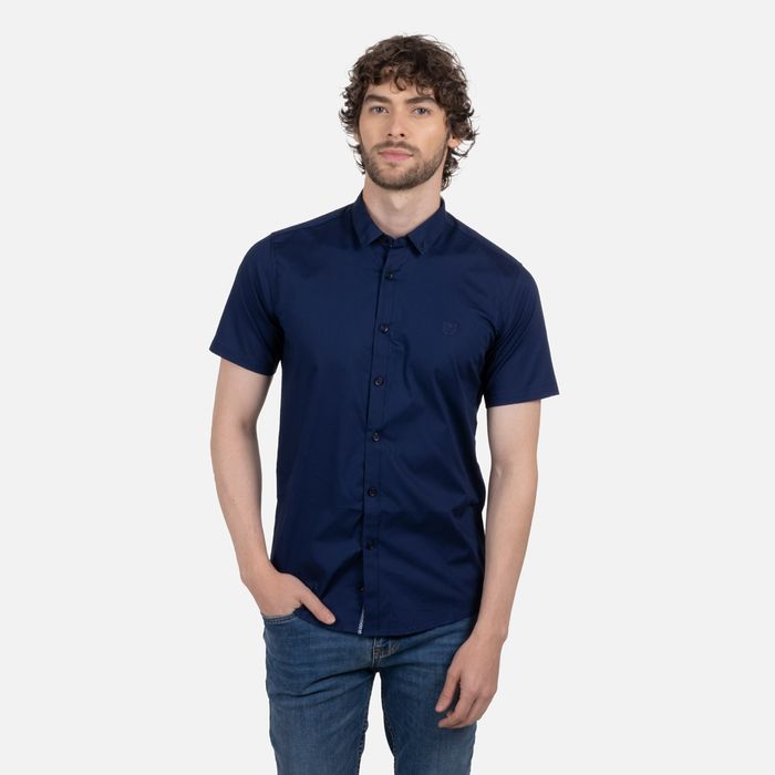 Camisa Slim Manga Corta Color Azul oscuro Para Hombre