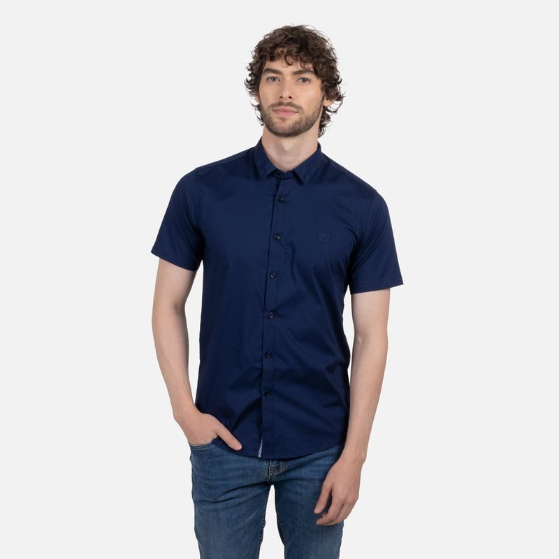 CAMISA SLIM MANGA CORTA COLOR AZUL OSCURO PARA HOMBRE QUEST