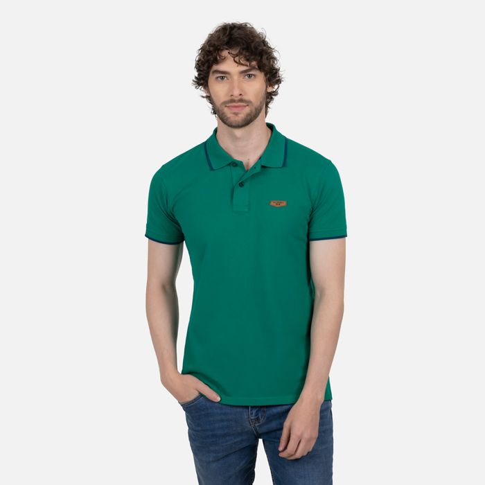 Polo Tipping Color Verde Ultramarino-Sailor Blue Para Hombre