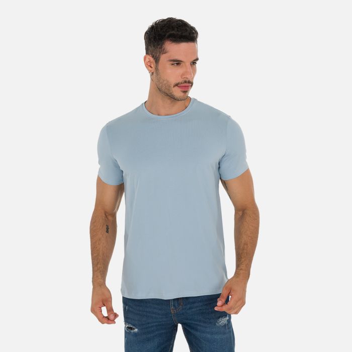 Camiseta Slim Manga Corta Color Azul Niebla Para Hombre