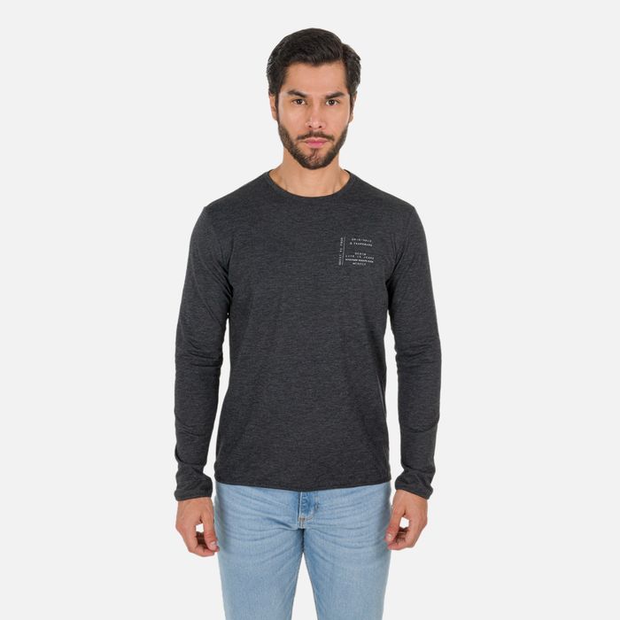 Camiseta Manga Larga Color Negro Jaspe Para Hombre