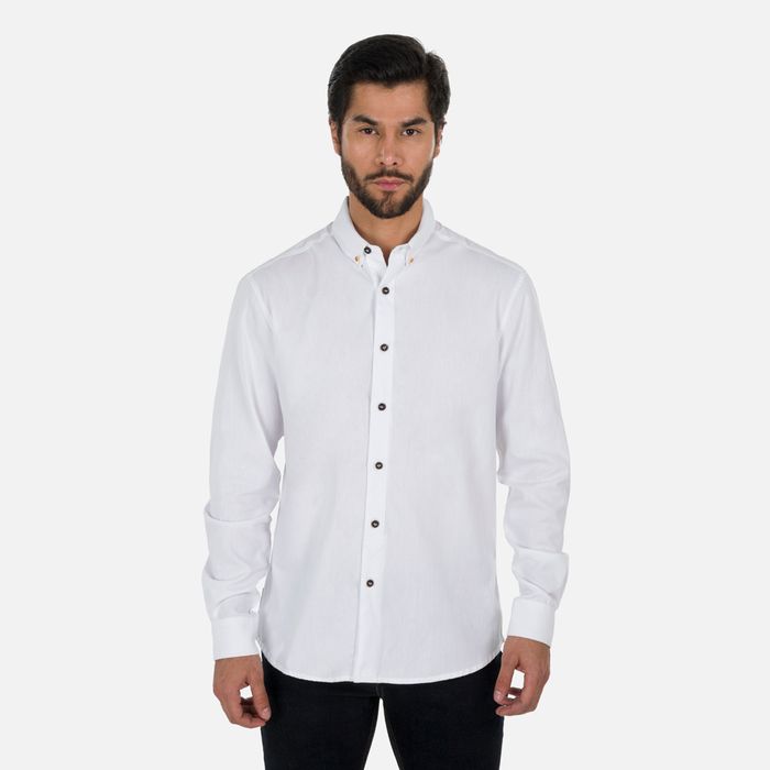 Camisa Manga Larga Color Blanco Para Hombre