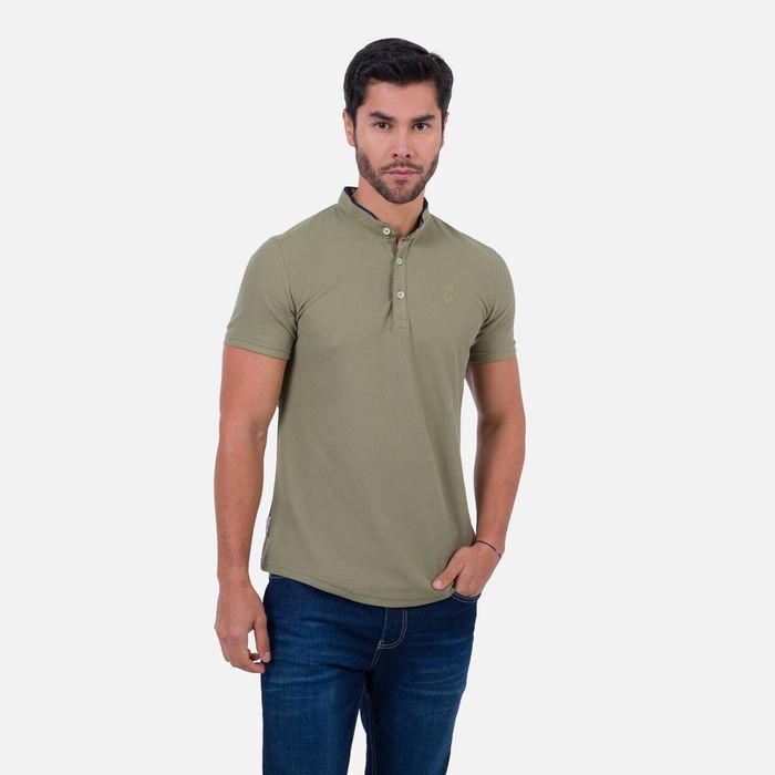 Polo Manga Corta Color Verde Oliva Medio Para Hombre