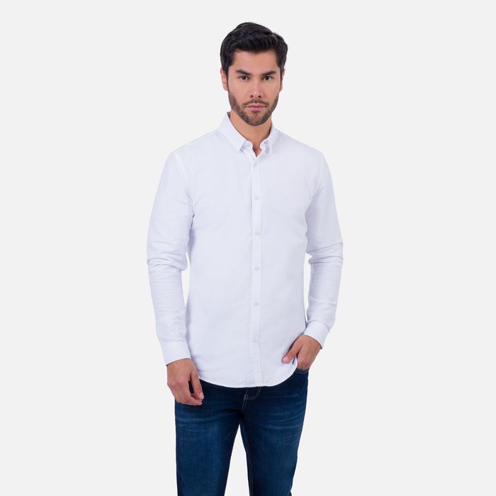 Camisa Manga Larga Color Blanco Para Hombre