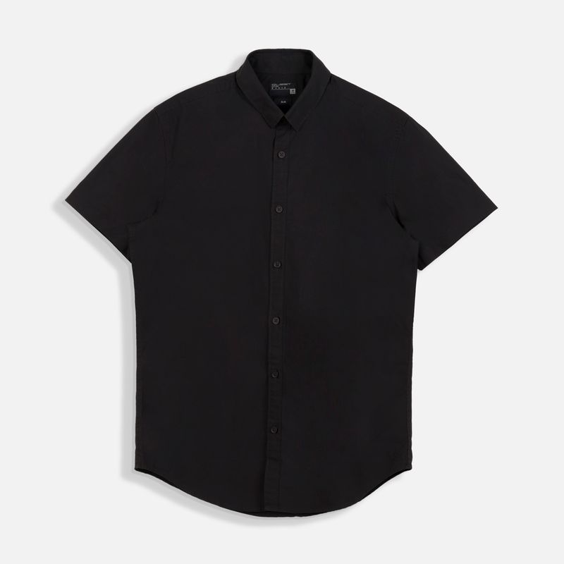 Camisa Negra Sin Cuello Hombre CAMISA MANGA CORTA COLOR NEGRO PARA