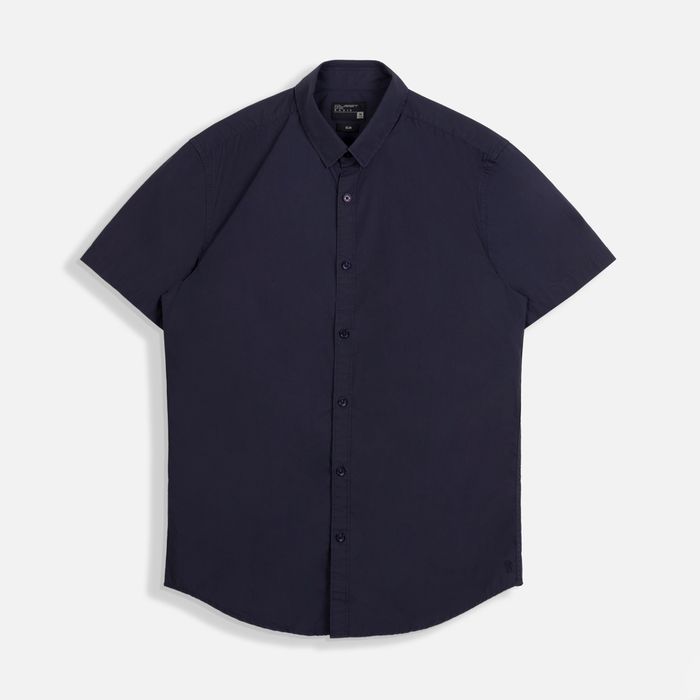 Camisa Manga Corta Color Azul Noche Para Hombre
