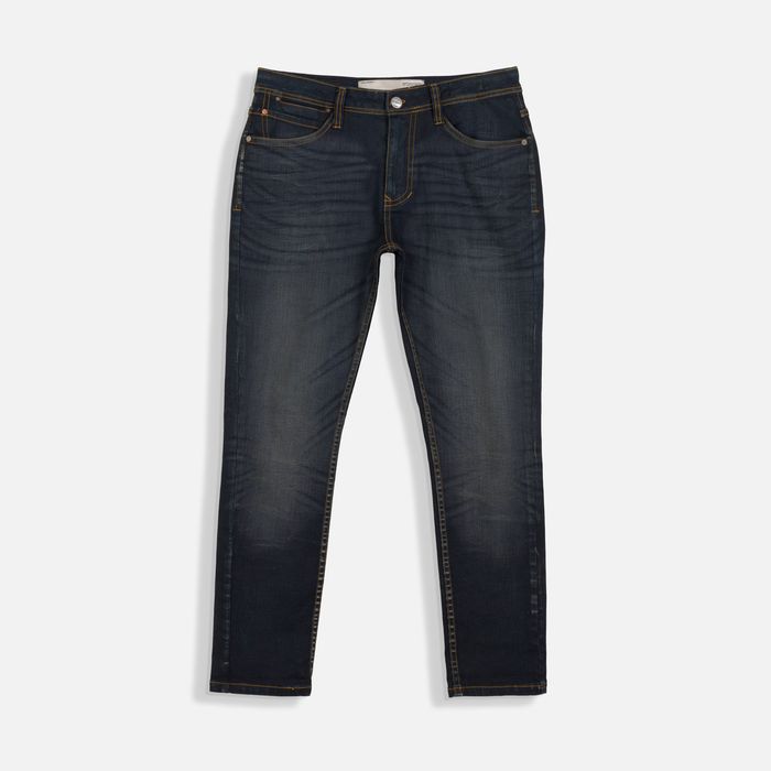 Jean Slim Color Azul Oscuro Resinado Para Hombre