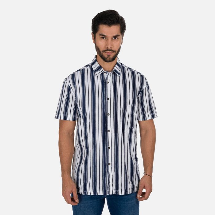 Camisa Manga Corta Color Azul Oscuro Para Hombre