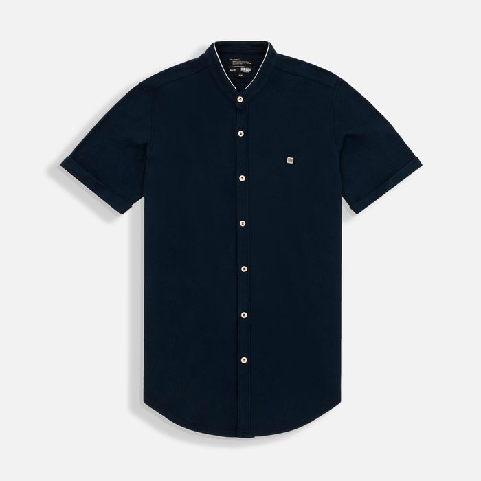 Camisa Manga Corta Color Azul Noche Para Hombre