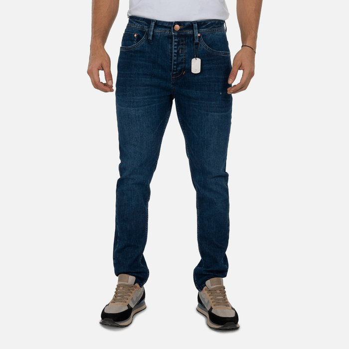 Jean Slim Color Azul Oscuro Para Hombre