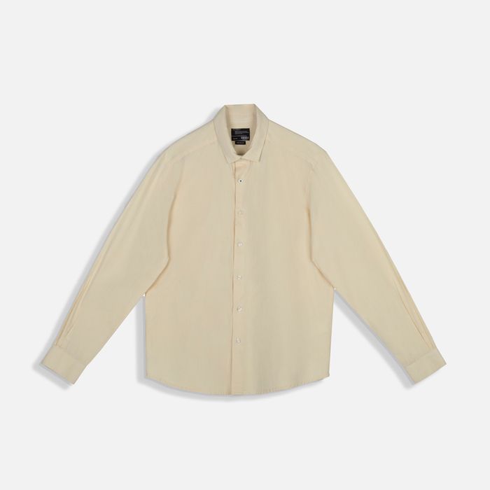 Camisa Manga Larga Color Amarillo Claro Para Hombre