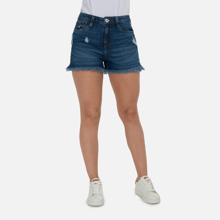 Short 5 Bolsillos Color Azul Medio Para Mujer