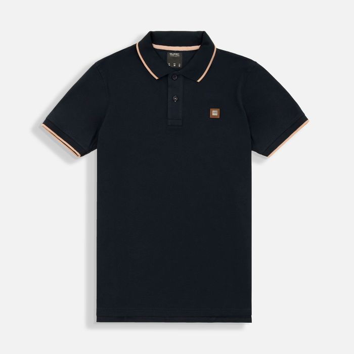 Polo Tipping Color Azul Noche-Warm Taupe Para Hombre