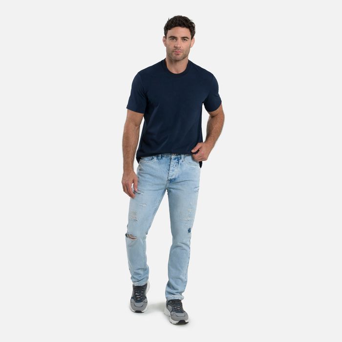 Jean Slim Color Azul Claro Para Hombre