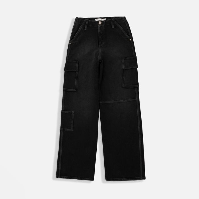 Jean Wide Color Negro Para Mujer