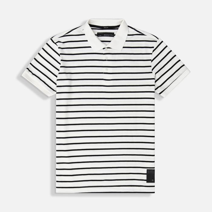 Polo Manga Corta Color Blanco Raya Negra Para Hombre
