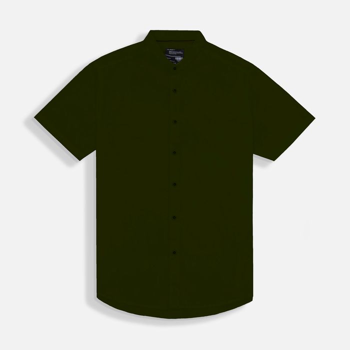 Camisa Manga Corta Color Verde Militar Para Hombre