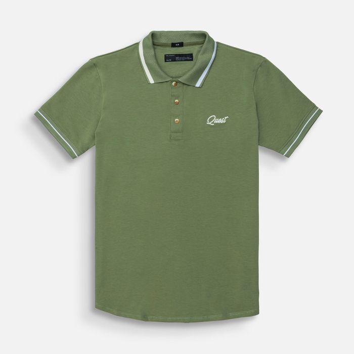 Polo Manga Corta Color Verde Oil Para Hombre