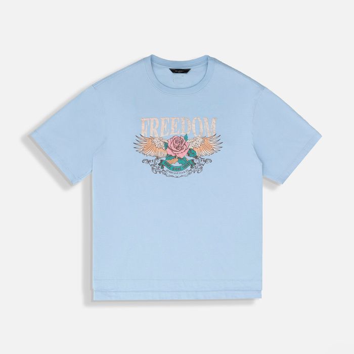 Camiseta Manga Corta Color Azul Chambray Para Mujer