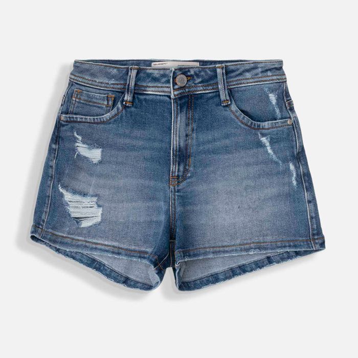 Short 5 Bolsillos Color Azul Medio Para Mujer