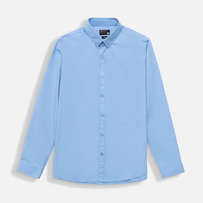 Camisa Manga Larga Color Azul Medio Para Hombre