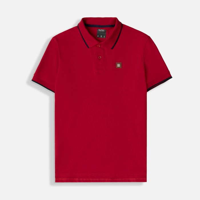 Polo Tipping Color Rojo - Azul Oscuro Para Hombre