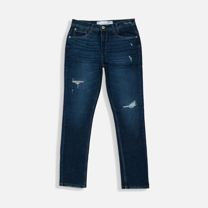 Jean Slim Color Azul Medio Oscuro Para Hombre