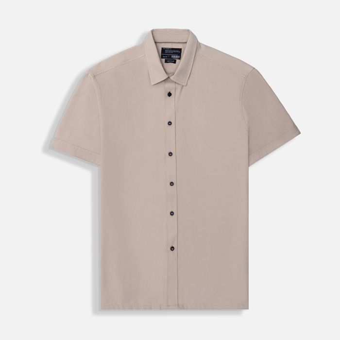 Camisa Manga Corta Color Beige Para Hombre
